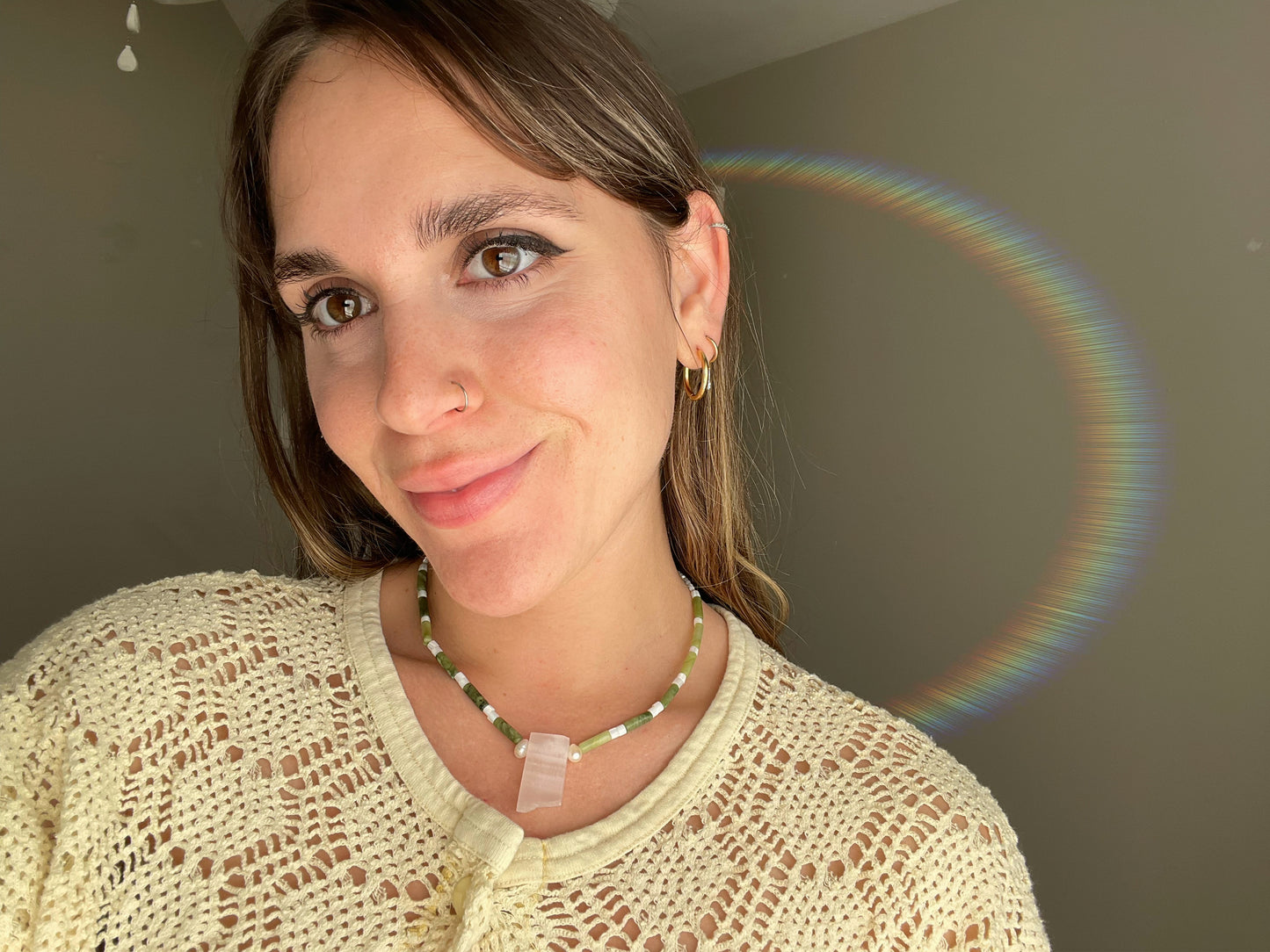 LUNAR SERENITY (PEACH CALCITE & SOUTH JADE) - NECKLACE
