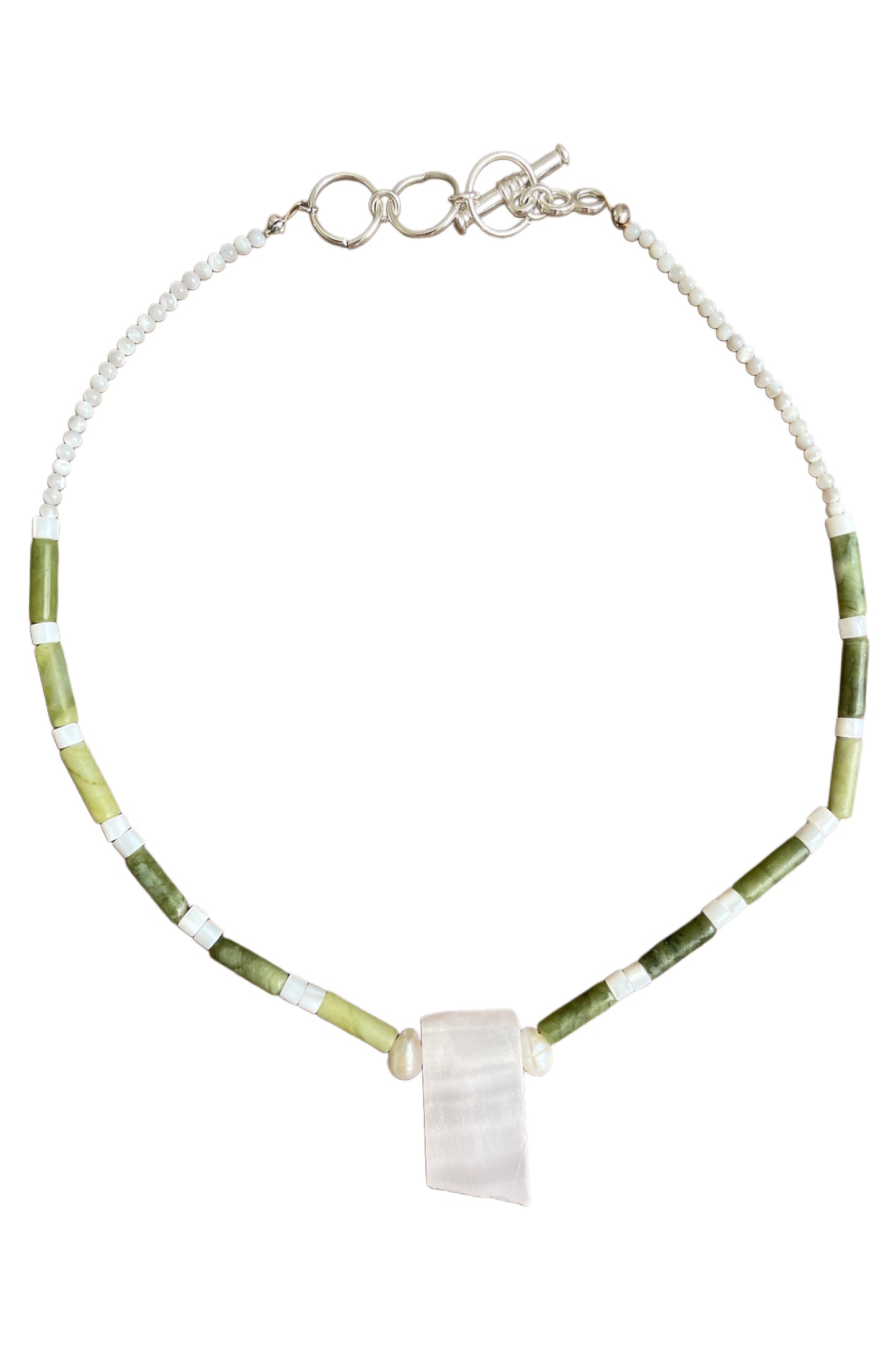 LUNAR SERENITY (PEACH CALCITE & SOUTH JADE) - NECKLACE