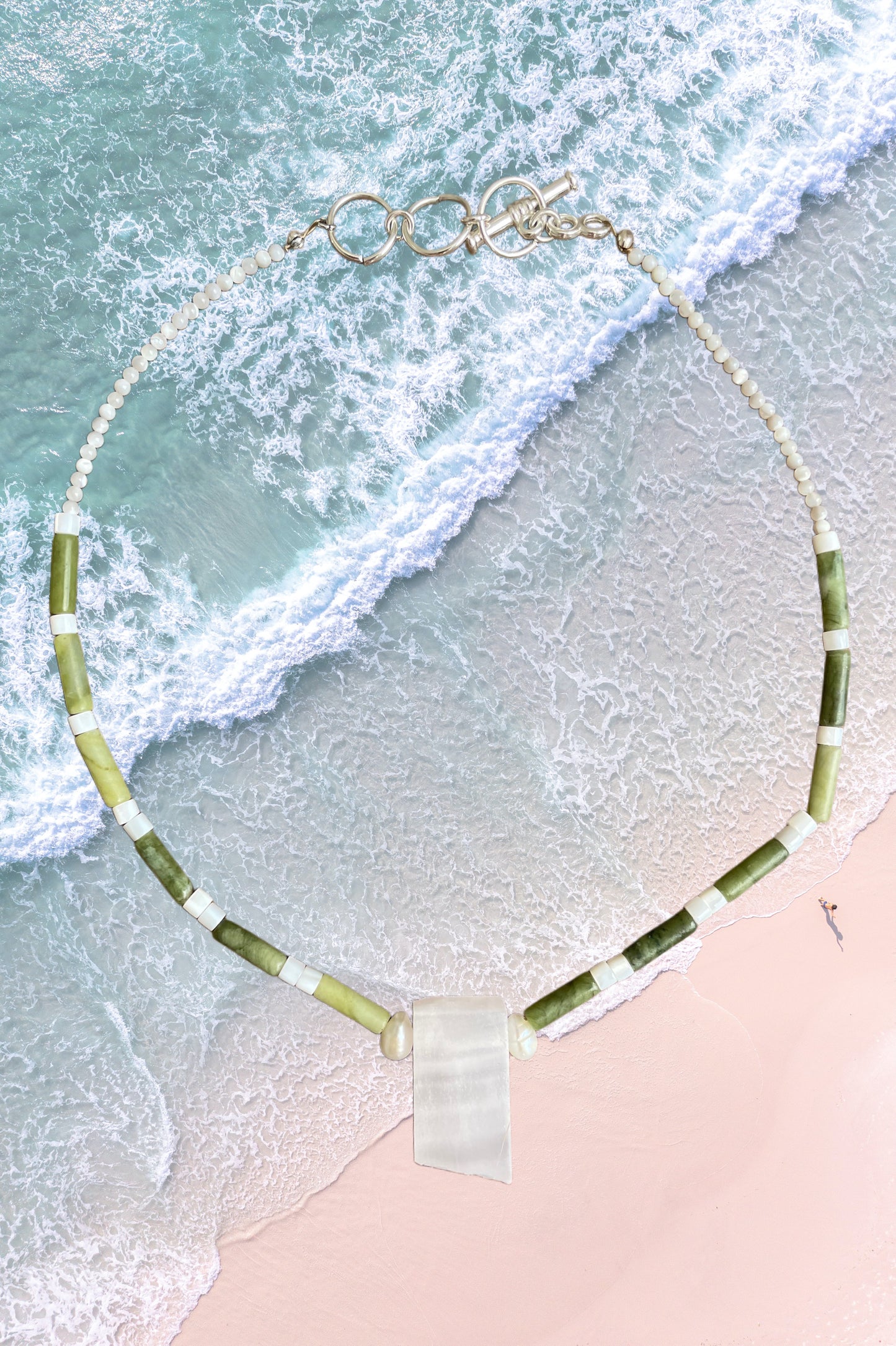 LUNAR SERENITY (PEACH CALCITE & SOUTH JADE) - NECKLACE