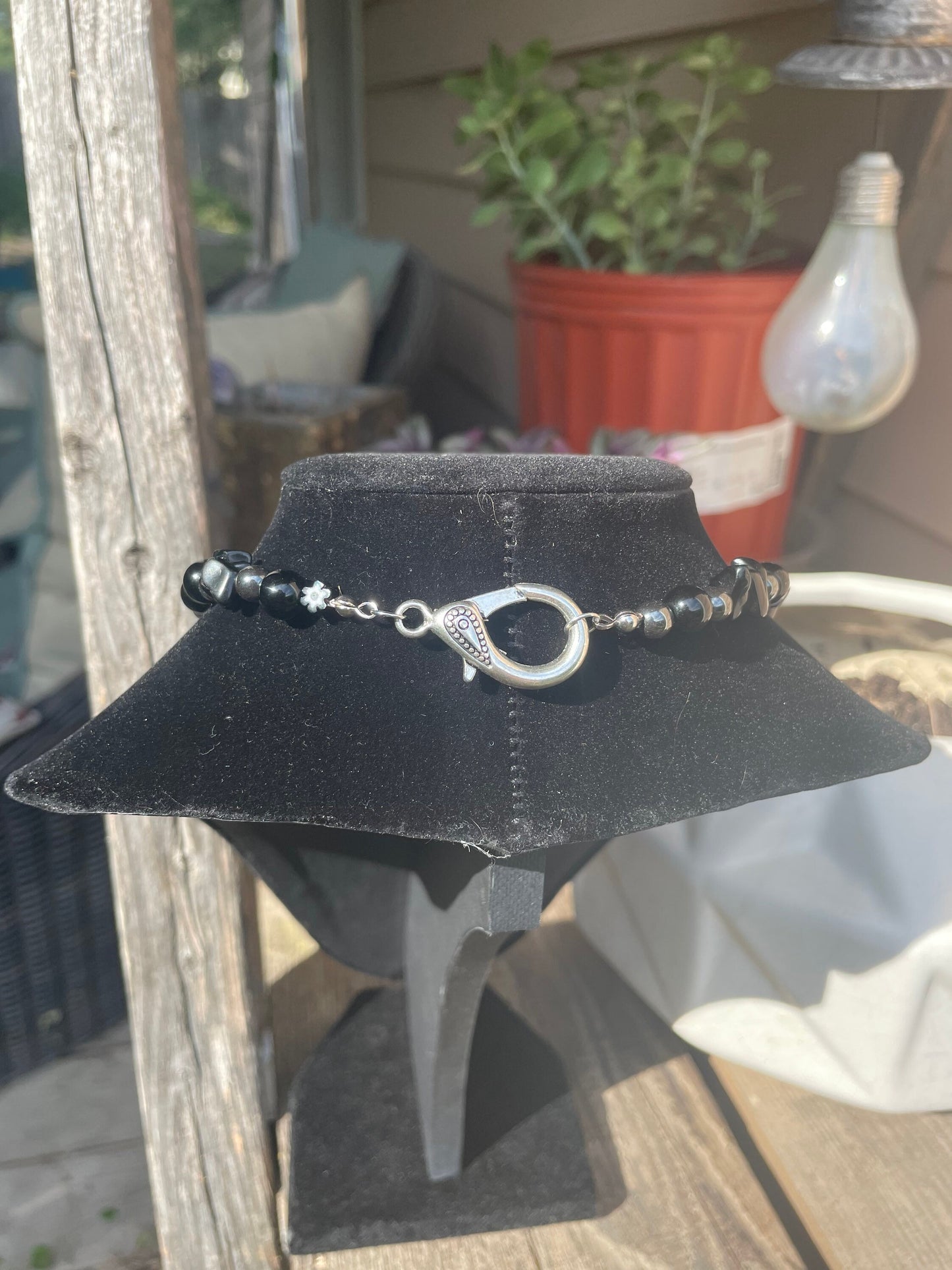 BLACK OBSIDIAN, SNOWFLAKE OBSIDIAN & HEMATITE - NECKLACE